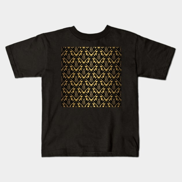 Black and Gold Faux Foil Vintage Art Deco Geometric Triangle Pattern Kids T-Shirt by podartist